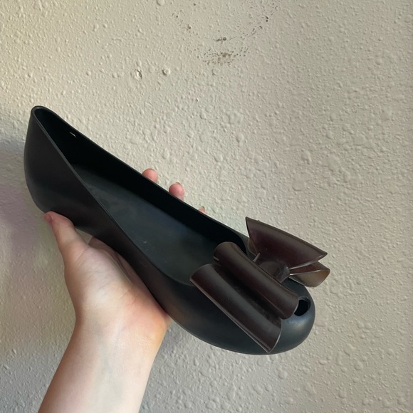Melissa Black & Brown Bow Jelly Ballet Flats - Picture 9 of 10
